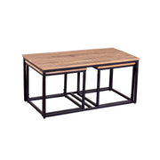 GHomeUK Wooden Rough Natural with Black Metal Rectangle Set of 3 Coffee Table - OBAO